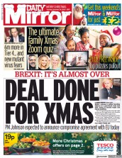 Daily Mirror (UK) Newspaper Front Page for 25 December 2020