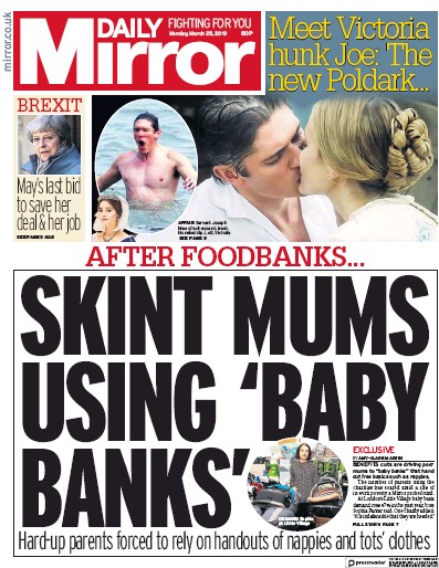 Daily Mirror Newspaper Front Page (UK) for 25 March 2019