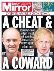 Daily Mirror (UK) Newspaper Front Page for 25 May 2020