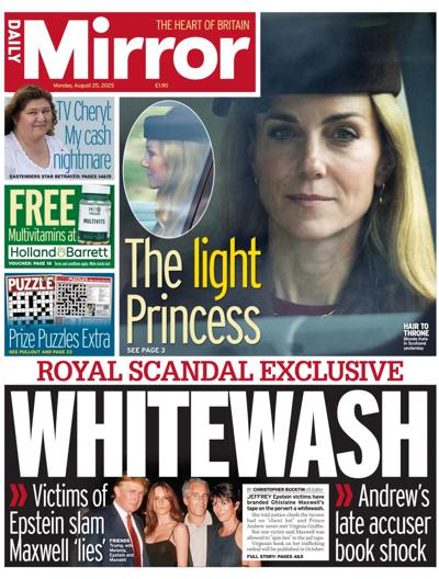 Daily Mirror Newspaper Front Page (UK) for 25 August 2025