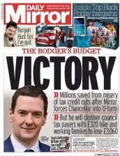 Daily Mirror (UK) Newspaper Front Page for 26 November 2015