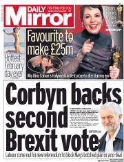 Daily Mirror (UK) Newspaper Front Page for 26 February 2019