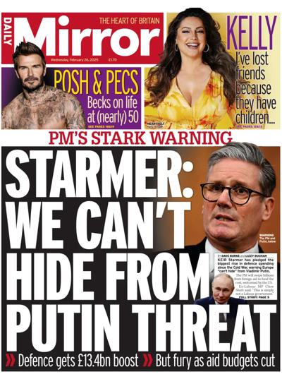 Daily Mirror Newspaper Front Page (UK) for 26 February 2025