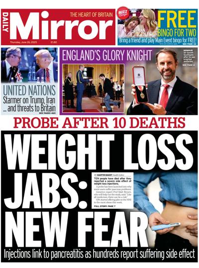 Daily Mirror Newspaper Front Page (UK) for 26 June 2025