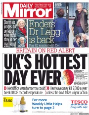 Daily Mirror (UK) Newspaper Front Page for 26 July 2018