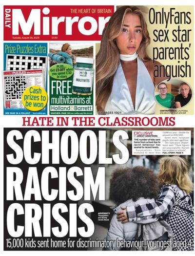 Daily Mirror Newspaper Front Page (UK) for 26 August 2025