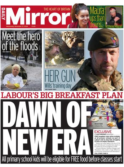 Daily Mirror Newspaper Front Page (UK) for 27 November 2024