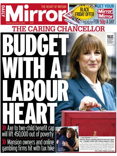 Daily Mirror Newspaper Front Page (UK) for 27 November 2025