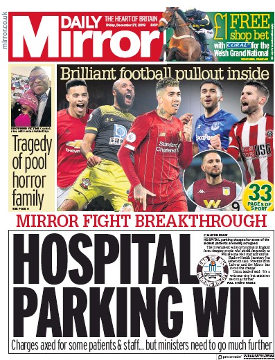 Daily Mirror Newspaper Front Page (UK) for 27 December 2019