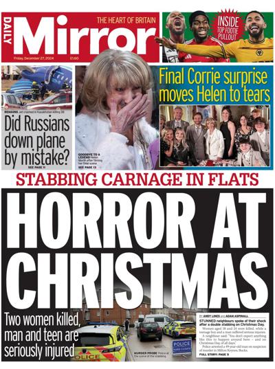 Daily Mirror Newspaper Front Page (UK) for 27 December 2024