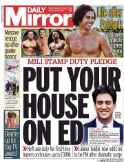 Daily Mirror (UK) Newspaper Front Page for 27 April 2015