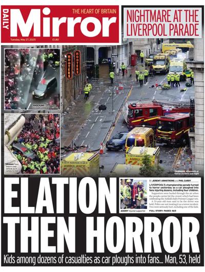 Daily Mirror Newspaper Front Page (UK) for 27 May 2025