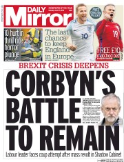 Daily Mirror (UK) Newspaper Front Page for 27 June 2016