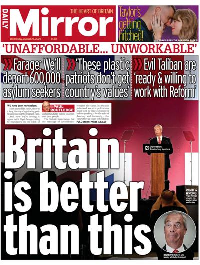 Daily Mirror Newspaper Front Page (UK) for 27 August 2025