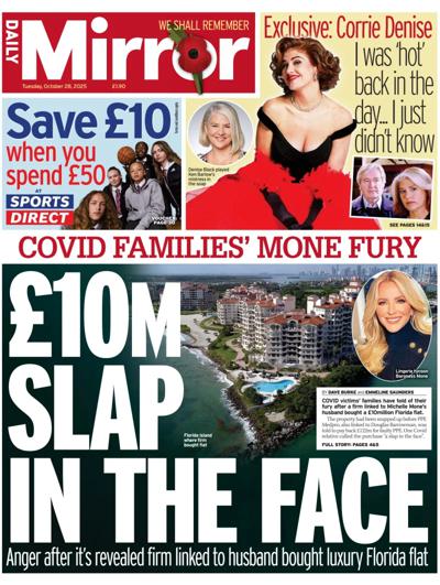 Daily Mirror Newspaper Front Page (UK) for 28 October 2025