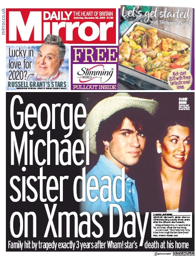 Daily Mirror Newspaper Front Page (UK) for 28 December 2019