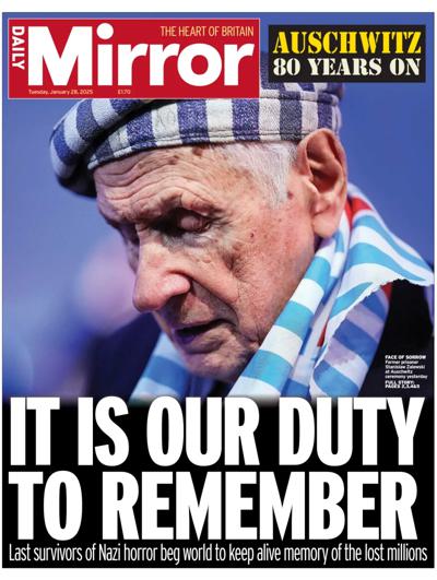 Daily Mirror Newspaper Front Page (UK) for 28 January 2025