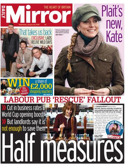 Daily Mirror Newspaper Front Page (UK) for 28 January 2026