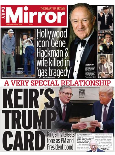 Daily Mirror Newspaper Front Page (UK) for 28 February 2025