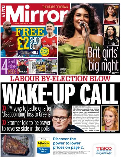 Daily Mirror Newspaper Front Page (UK) for 28 February 2026