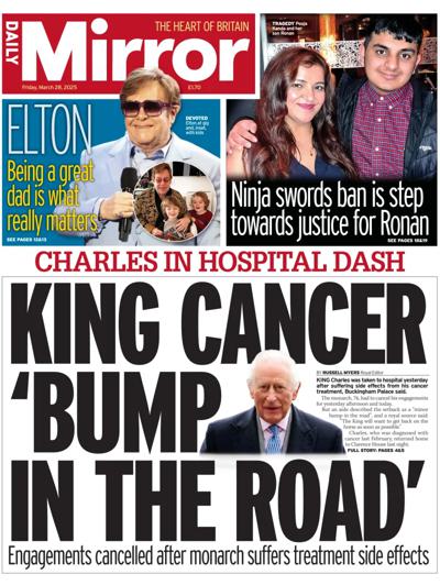 Daily Mirror Newspaper Front Page (UK) for 28 March 2025