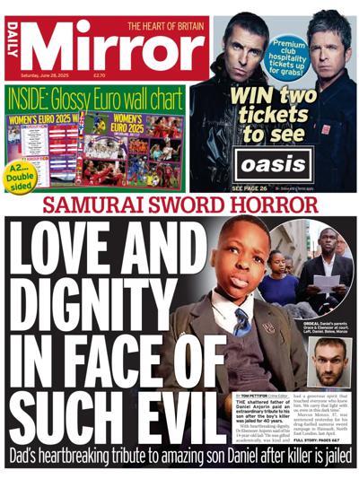 Daily Mirror Newspaper Front Page (UK) for 28 June 2025