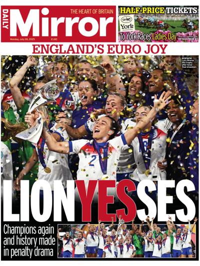 Daily Mirror Newspaper Front Page (UK) for 28 July 2025