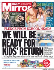 Daily Mirror (UK) Newspaper Front Page for 28 August 2020