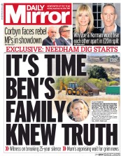 Daily Mirror (UK) Newspaper Front Page for 28 September 2016