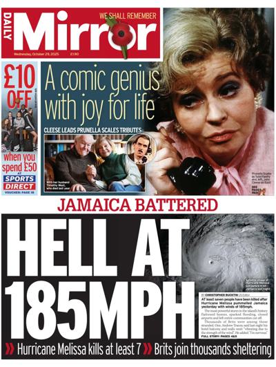 Daily Mirror Newspaper Front Page (UK) for 29 October 2025