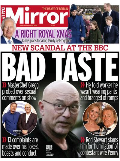 Daily Mirror Newspaper Front Page (UK) for 29 November 2024