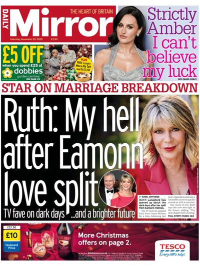 Daily Mirror Newspaper Front Page (UK) for 29 November 2025