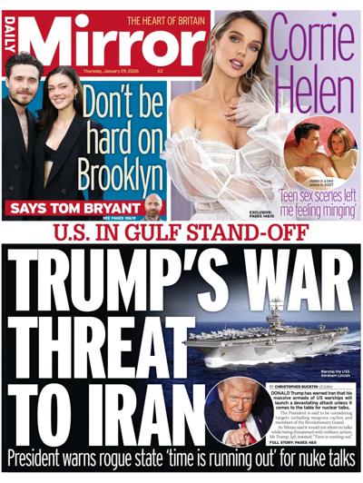 Daily Mirror Newspaper Front Page (UK) for 29 January 2026