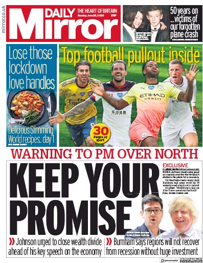 Daily Mirror Newspaper Front Page (UK) for 29 June 2020