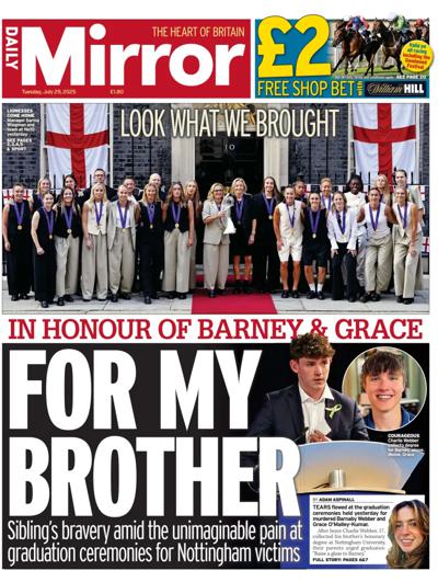 Daily Mirror Newspaper Front Page (UK) for 29 July 2025