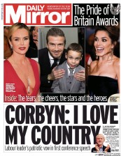 Daily Mirror (UK) Newspaper Front Page for 29 September 2015