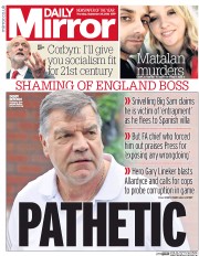 Daily Mirror (UK) Newspaper Front Page for 29 September 2016