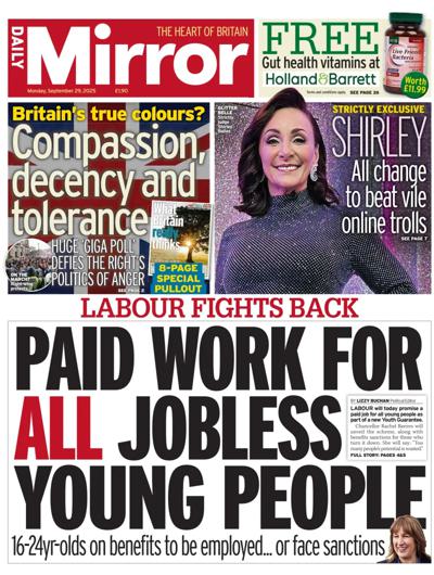 Daily Mirror Newspaper Front Page (UK) for 29 September 2025