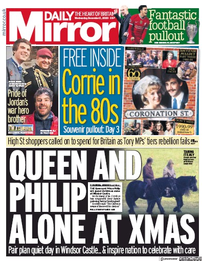 Daily Mirror Newspaper Front Page (UK) for 2 December 2020