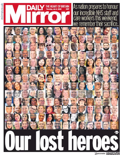 Daily Mirror Newspaper Front Page (UK) for 2 July 2020