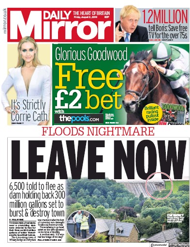 Daily Mirror Newspaper Front Page (UK) for 2 August 2019