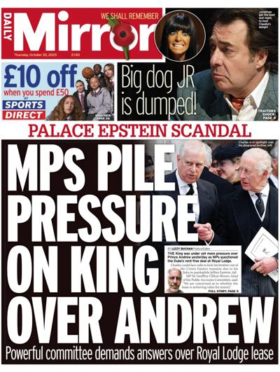 Daily Mirror Newspaper Front Page (UK) for 30 October 2025