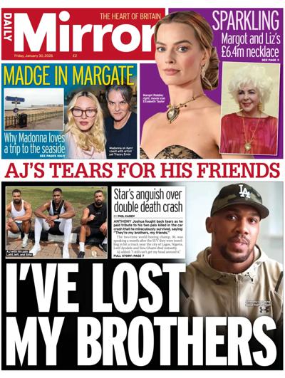 Daily Mirror Newspaper Front Page (UK) for 30 January 2026