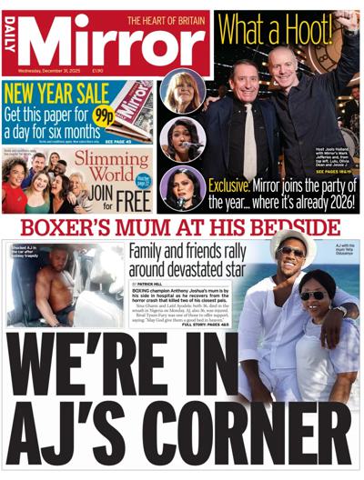 Daily Mirror Newspaper Front Page (UK) for 31 December 2025