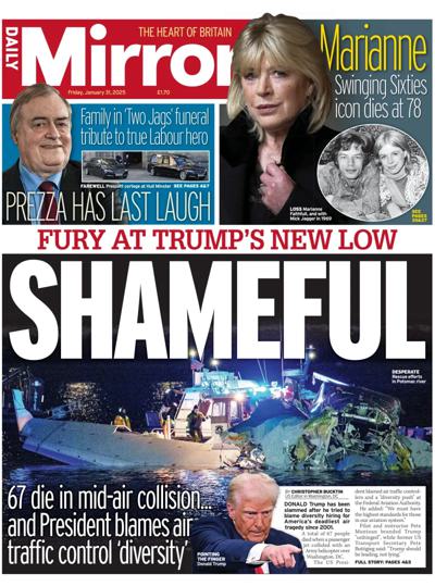 Daily Mirror Newspaper Front Page (UK) for 31 January 2025