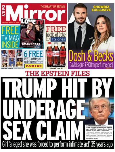 Daily Mirror Newspaper Front Page (UK) for 31 January 2026