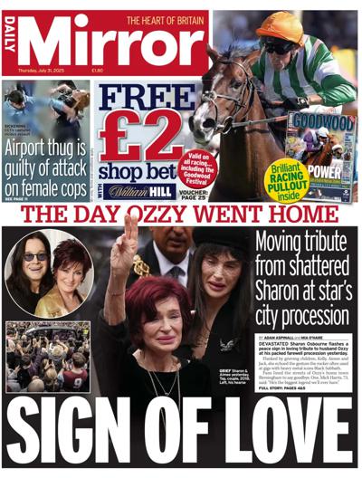 Daily Mirror Newspaper Front Page (UK) for 31 July 2025