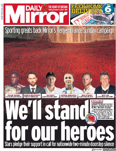 Daily Mirror Newspaper Front Page (UK) for 3 November 2020