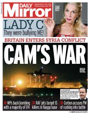 Daily Mirror (UK) Newspaper Front Page for 3 December 2015