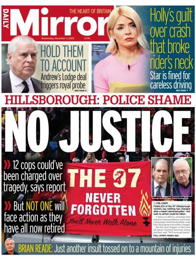 Daily Mirror Newspaper Front Page (UK) for 3 December 2025
